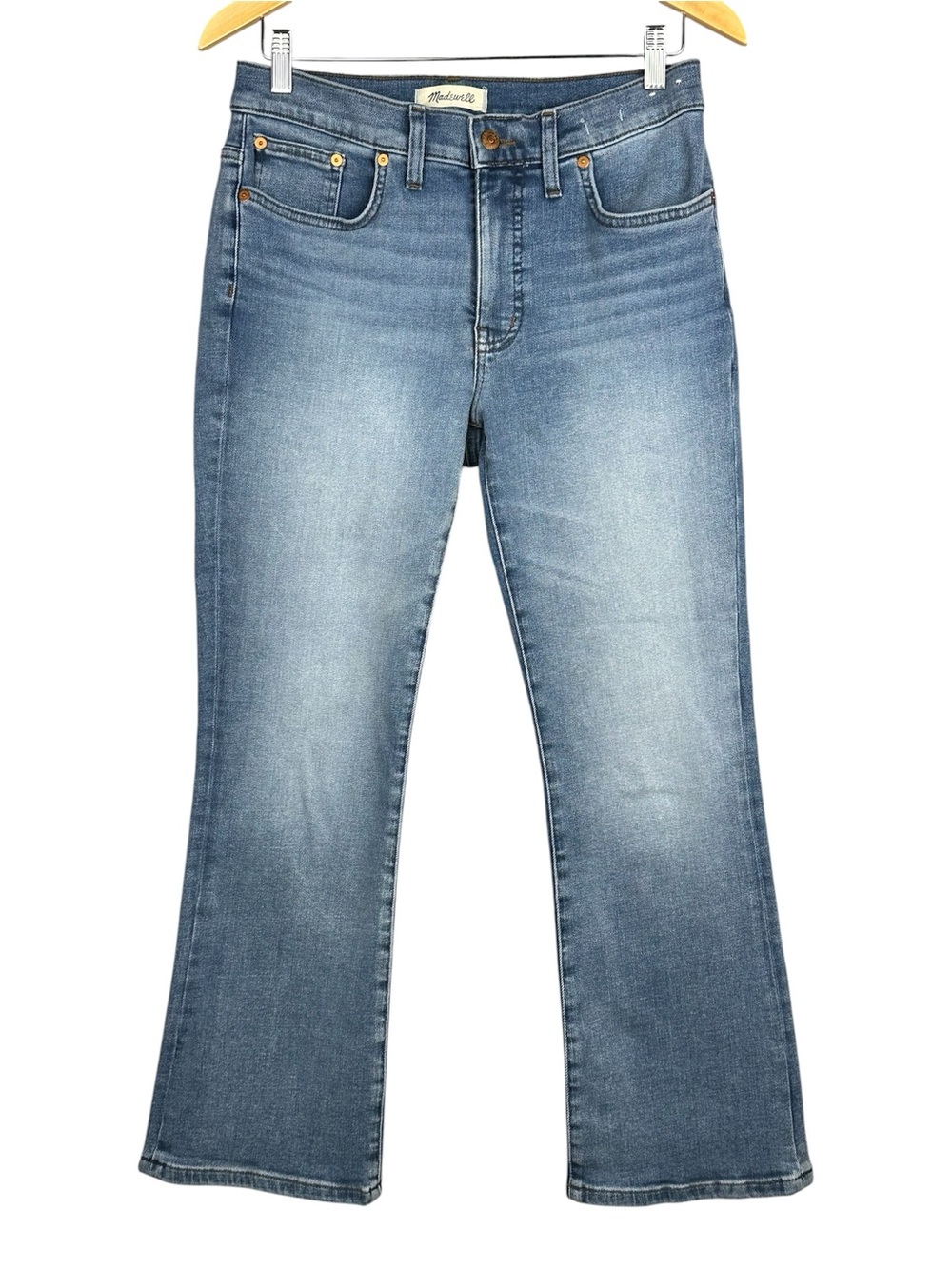 Madewell Mid-Rise Kick Out Jeans Medium Wash Blue Flare Crop Size 29 women’s